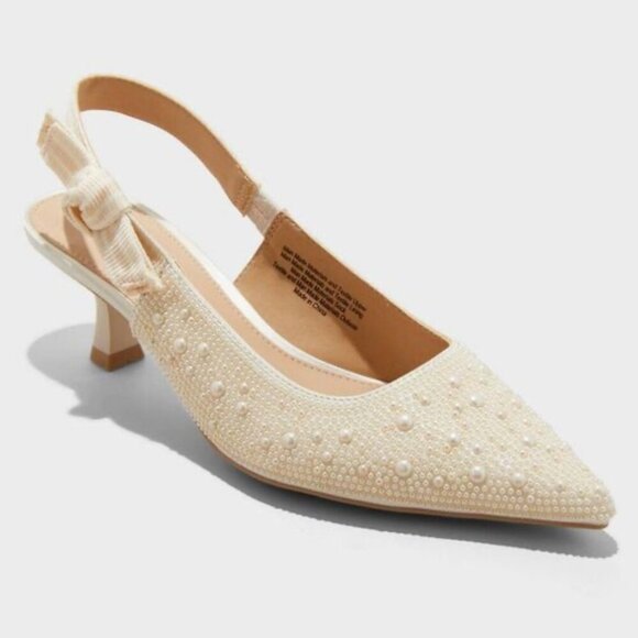 a new day Shoes - a new day NWT Milan Pearl Embellished Ivory Slingback Heels Bridal Formal Dressy
